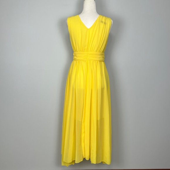 Fu Xiang Yi NEW Womens Yellow Chiffon Long Dress Sleeveless V Neck size Medium - Picture 5 of 9